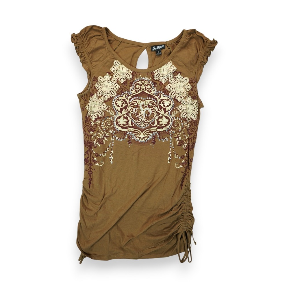 Y2K Vintage Southpole Brown Beaded‎ Embellished Top Size Large ~ Women's